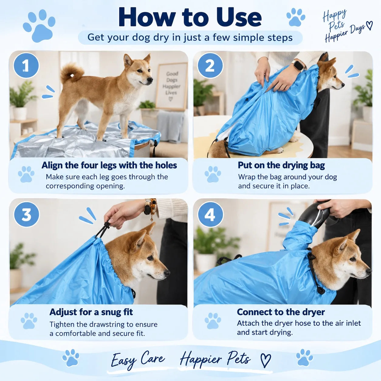 How to use the Hands-Free Pet Drying Bag