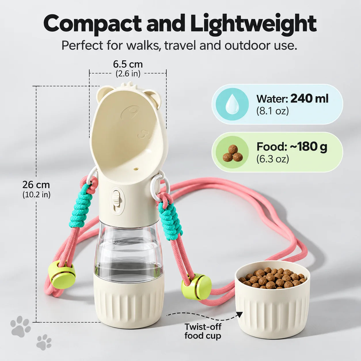 Portable Pet Water and Food Bottle compact dimensions
